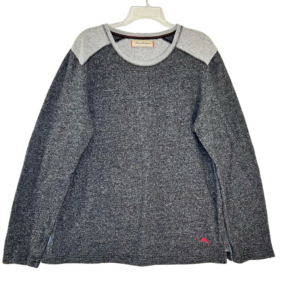 Tommy Bahama Sweater Pullover Men's Large Gray Terry Knit Cotton Blend